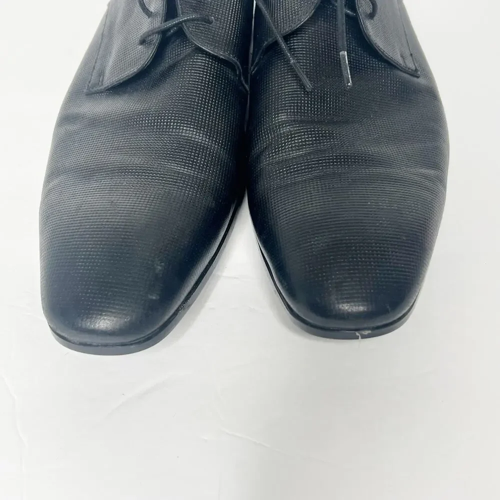 HUGO BOSS Highline Derb Pr1 Textured Leather Derby Shoes Black Mens Size US 10